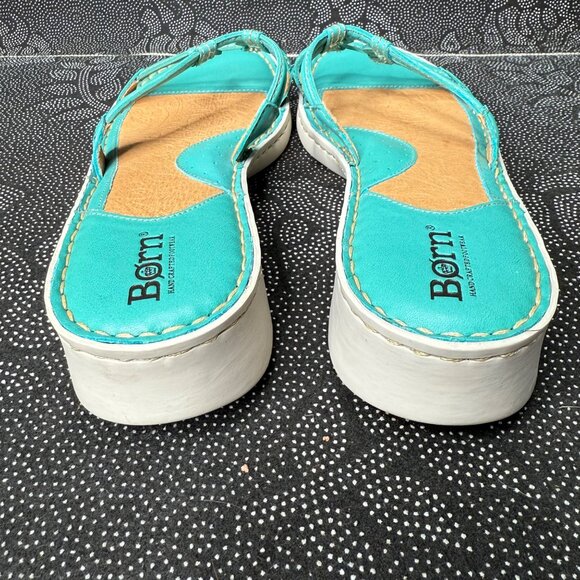 Born Womens Leather Sandals Size 10 Turquoise Open Toe Slide Wedge - Picture 2 of 8
